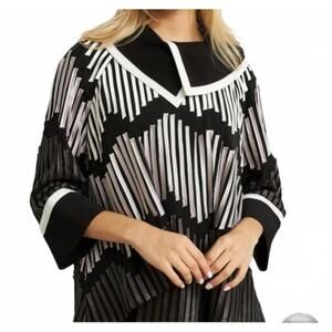 JOSEPH RIBKOFF SHAWL COLLAR JACKET ABSTRACT STATEMENT BLACK WHITE L TUNIC NWOT